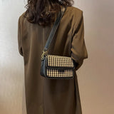Houndstooth Flap Women Leisure Shoulder Armpit Purses Fall Winter Handbags