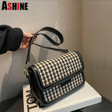 Houndstooth Flap Women Leisure Shoulder Armpit Purses Fall Winter Handbags