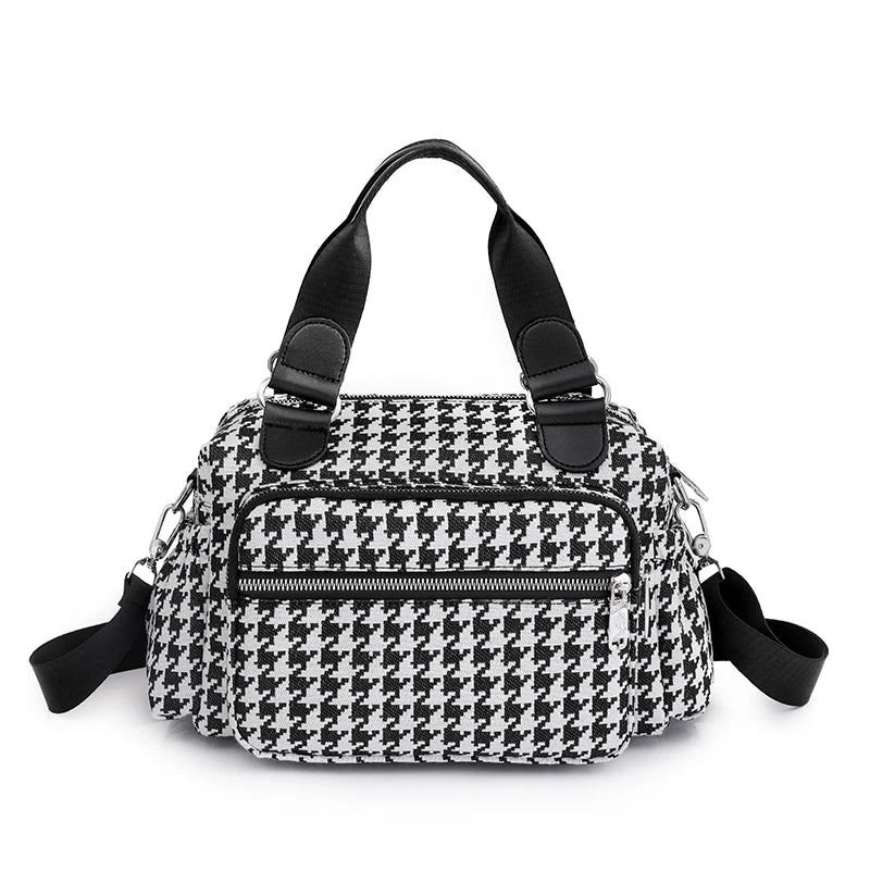 Houndstooth Handbags Canvas Female Packages England Style Classic Cluch