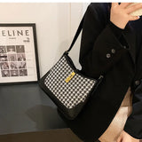 Houndstooth Bucket Purse Patchwork Shoulder Bag