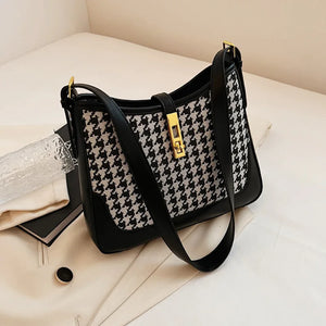 Houndstooth Bucket Purse Patchwork Shoulder Bag