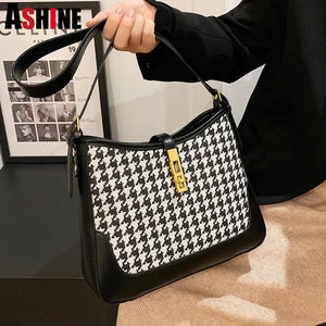 Houndstooth Bucket Purse Patchwork Shoulder Bag
