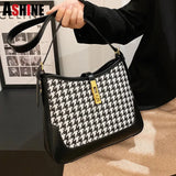 Houndstooth Bucket Purse Patchwork Shoulder Bag