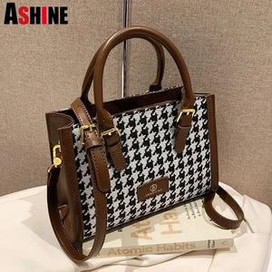 Houndstooth Large Tote Bag for Women