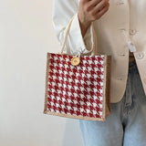 Houndstooth Lunch Bags Linen Ins Large Capacity Food Storage Tote Bag