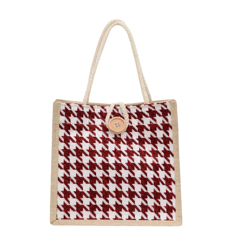 Houndstooth Lunch Bags Linen Ins Large Capacity Food Storage Tote Bag