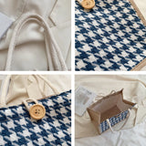 Houndstooth Lunch Bags Linen Ins Large Capacity Food Storage Tote Bag