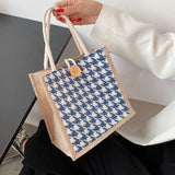 Houndstooth Lunch Bags Linen Ins Large Capacity Food Storage Tote Bag