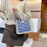 Houndstooth Lunch Bags Linen Ins Large Capacity Food Storage Tote Bag