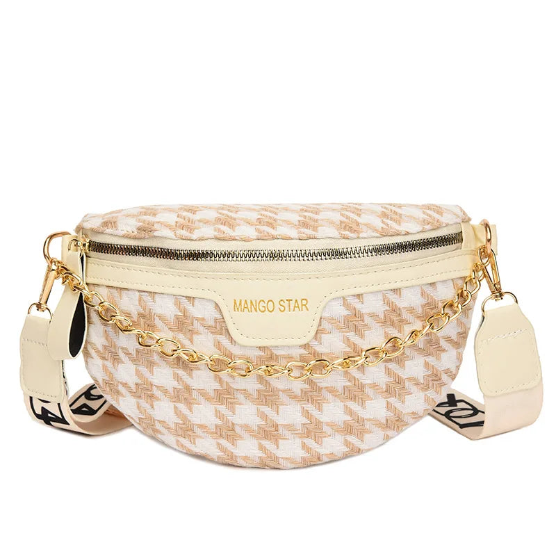 Houndstooth One Shoulder Waist Bag Chain Crossbody Handbags