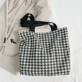 Houndstooth Pattern Women Canvas Shopping Bags Retro Large Shoulder Bag