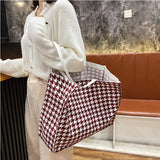 Houndstooth Print Canvas Shoulder Bag Large Capacity Totes