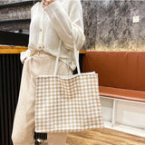 Houndstooth Print Canvas Shoulder Bag Large Capacity Totes