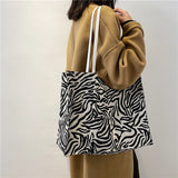 Houndstooth Print Canvas Shoulder Bag Large Capacity Totes
