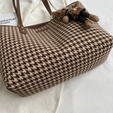 Houndstooth Shoulder Bags Winter Totes Large Capacity Handbags