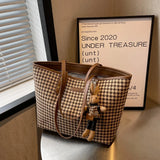 Houndstooth Shoulder Bags Winter Totes Large Capacity Handbags