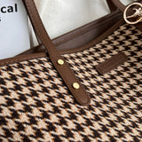 Houndstooth Shoulder Bags Winter Totes Large Capacity Handbags