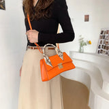 Crocodile Pattern Leather Shoulder Bag Small Square Orange Handbag