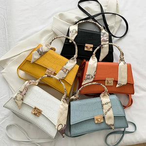 Crocodile Pattern Leather Shoulder Bag Small Square Orange Handbag