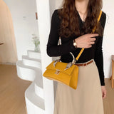 Crocodile Pattern Leather Shoulder Bag Small Square Orange Handbag