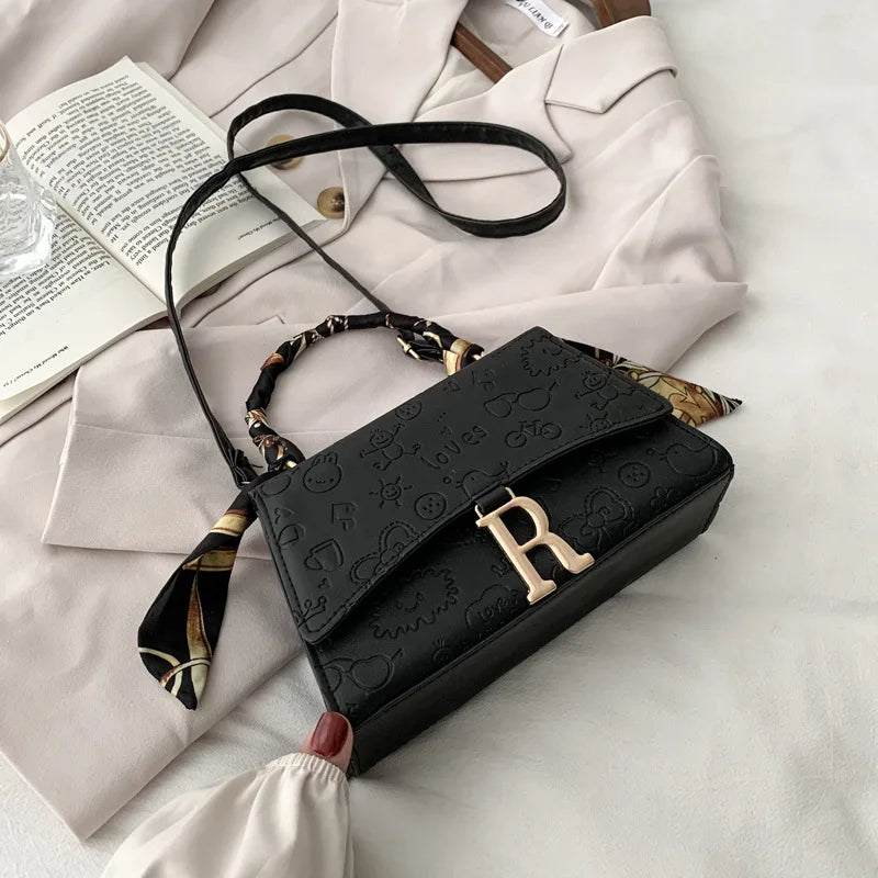 Crocodile Pattern Leather Shoulder Bag Small Square Orange Handbag