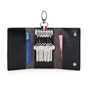 Retro Oil Wax Leather Key Bag 3-Fold Multifunctional Holder