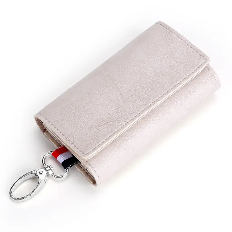 Retro Oil Wax Leather Key Bag 3-Fold Multifunctional Holder