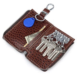 Leather Car Keychain Holder Bag Case Retro Embossing Solid Men Storage