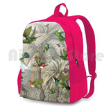 Hummingbirds Outdoor Hiking Backpack Tropical Palm Leaves Green