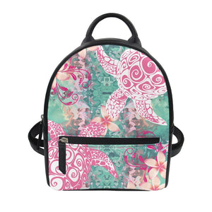 Hycool Women's Leather Backpack Turtle Hawaii Flower Print Double Shoulder Bags
