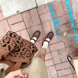 Leopard Print Knitted Shoulder Bag Foldable Tote