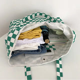 Plaid Checked Canvas Handbags Large Capacity Tote Bag