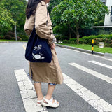 Embroidery Lamb Wool Tote Bag Shoulder Bags Drawstring Handbag