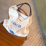 Embroidery Lamb Wool Tote Bag Shoulder Bags Drawstring Handbag