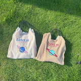 Embroidery Lamb Wool Tote Bag Shoulder Bags Drawstring Handbag