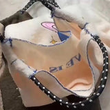 Embroidery Lamb Wool Tote Bag Shoulder Bags Drawstring Handbag