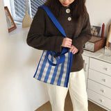 Plaid Shoulder Crossbody Bag Canvas Tote for Girls