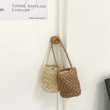 Beach Straw Shoulder Bag Bucket Tote Woven Drawstring