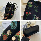 Vintage Flowering Pattern Shoulder Bag Female Cotton Linen Tote