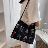 Vintage Flowering Pattern Shoulder Bag Female Cotton Linen Tote