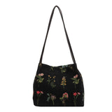 Vintage Flowering Pattern Shoulder Bag Female Cotton Linen Tote
