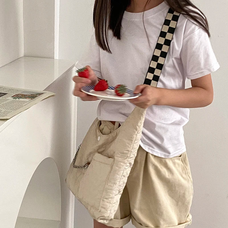 Adjustable Shoulder Bag Heart Quilting Messenger Tote Bag