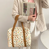 Bear Flower Quilted Cotton Shoulder Bag Women's Handbag Travel Soft Tote