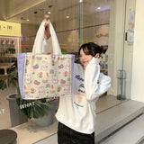 Cartoon Print Plush Hand Strap Shoulder Bag Canvas Tote Shopping Bags