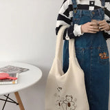 Cashmere Handbag Bear Embroidery Large Capacity Shoulder Bag Plush Soft Totes