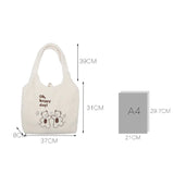 Cashmere Handbag Bear Embroidery Large Capacity Shoulder Bag Plush Soft Totes