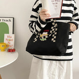 Checkerboard Shoulder Strap Large Cloth Tote Bag Women's Shoulder Bags