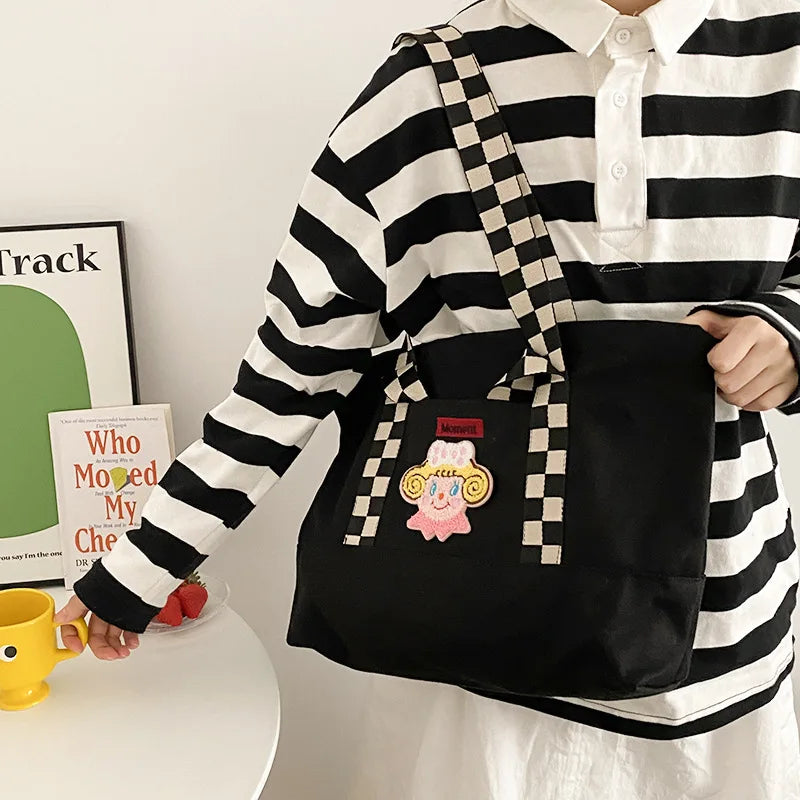 Checkerboard Shoulder Strap Large Cloth Tote Bag Women's Shoulder Bags