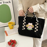 Checkerboard Shoulder Strap Large Cloth Tote Bag Women's Shoulder Bags