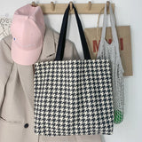 Houndstooth Print Canvas Tote Shoulder Bag Large Capacity Handbag
